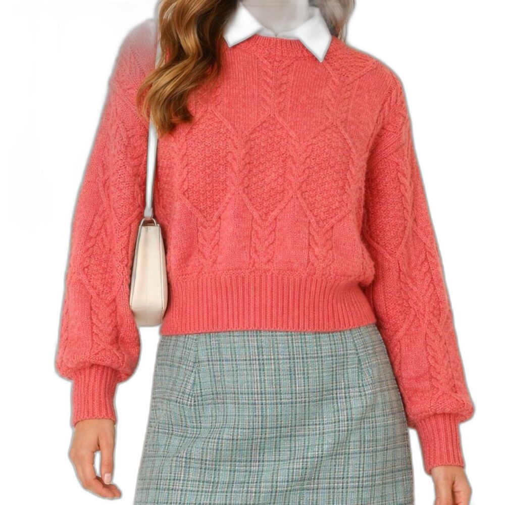 FRNCH Paris Sweater Julia Cable Knit Pink Preppy Size Oversized XS